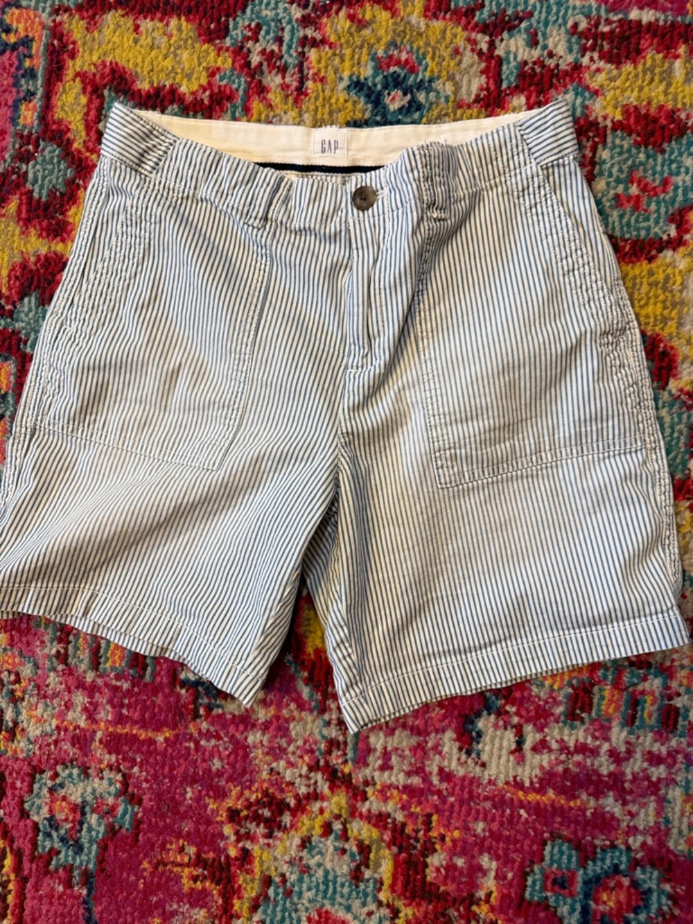GAP Blue White Pinstripe Girlfriend Chino Shorts Size 2 Summer Classic